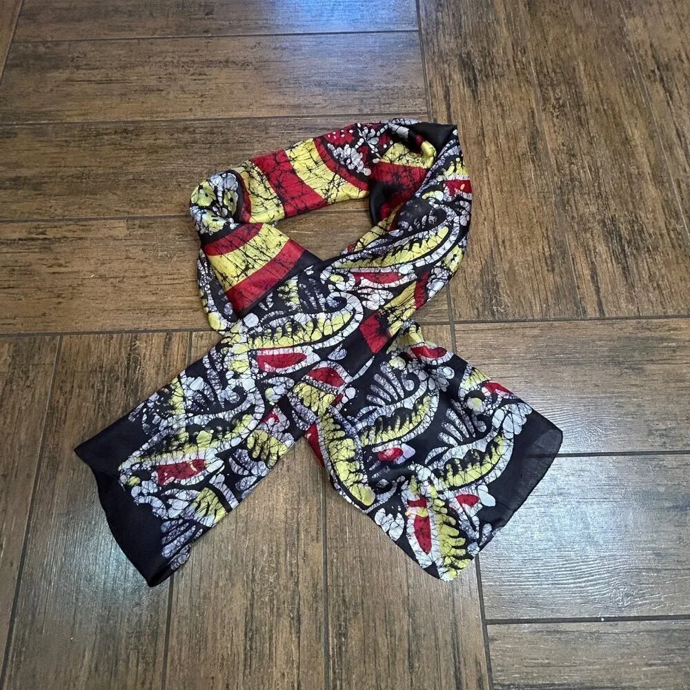 Vintage Colorful 100% Silk Batik Print Rectangular Scarf